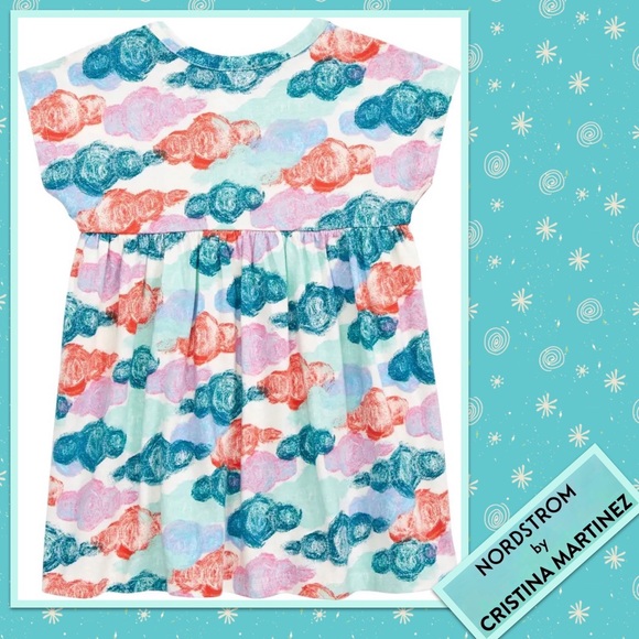 Nordstrom by Cristina Martinez Short Sleeve Knit Cotton Dress Multi Fluff Clouds - Picture 3 of 5